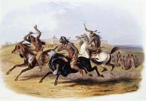 Pferderrennen von Sioux Indianer Kunstdruck