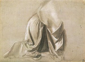 GEwandstudie fuer eine knieende Figur im Profil nach rechts Kunstdruck