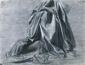 Gewandstudie fuer eine kniende Figur mit verlorenem Profil nach rechts Kunstdruck