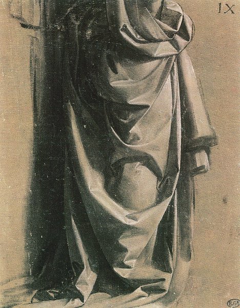 Gewandstudie fuer eine stehende Figur im Profil nach rechts 1