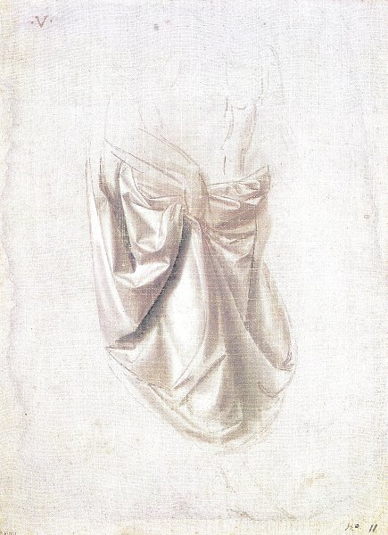 Gewandstudie fuer eine stehende nach rechts schreitende Figur