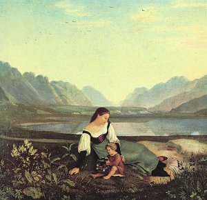 Maedchen auf der Wiese Inntal bei Hall Kunstdruck