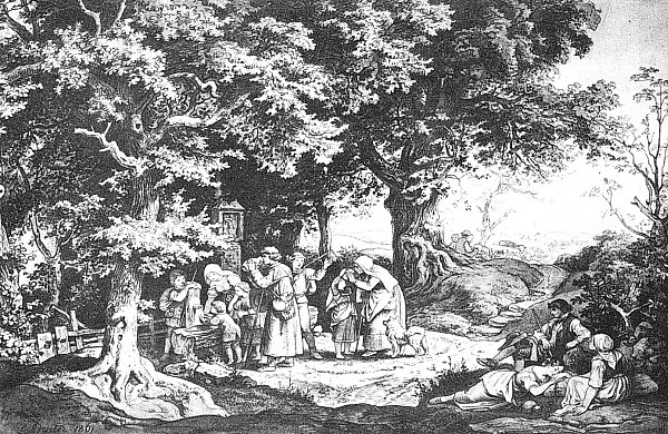 Pilger an einem Brunnen