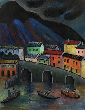 Nacht Fischer in Ascona Kunstdruck