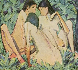 Drei Mädchen im Wald Kunstdruck