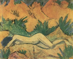 In Dünen liegender Akt Kunstdruck