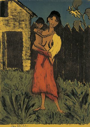 Stehende Zigeunerin mit Kind auf dem Arm Kunstdruck