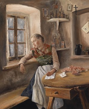 Mädchen am Fenster Kunstdruck