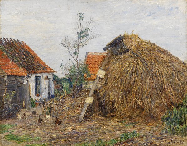 Bauernhof mit Heuhaufen