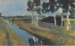 Graue Landschaft mit Moorkanal Kunstdruck