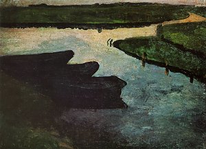 Moorkanal mit Torfkänen Kunstdruck