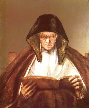 Alte Frau lesend Kunstdruck