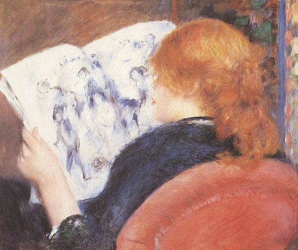 Junge Frau liest illustriertes Journal