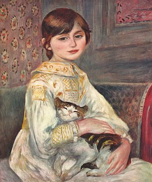 Portrait der Mademoiselle Julie Manet mit Katze Kunstdruck
