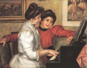 Yvonne und Christine Lerolle an dem Klavier Kunstdruck
