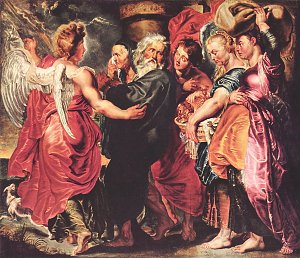 Lot verlaesst mit seiner Familie Sodom Kunstdruck