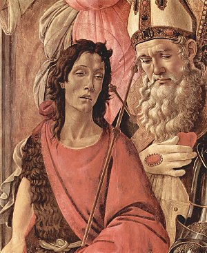 Thronende Madonna Engel und Heilige Detail Kunstdruck