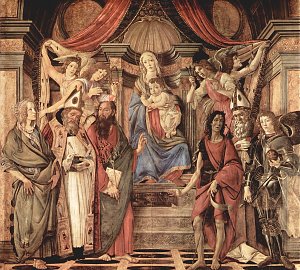 Thronende Madonna Engel und Heilige Kunstdruck