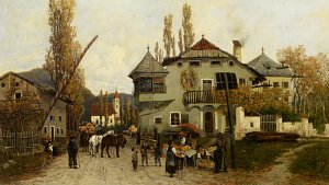 Orangenverkäuferinnen in Brixen Kunstdruck