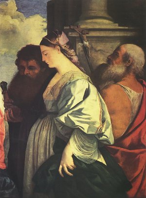 Maria mit dem Kinde und vier Heiligen Kunstdruck