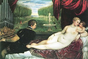 Venus mit Cupido und einem Organisten Kunstdruck