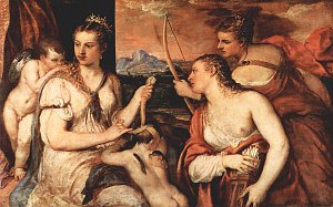 Venus verbindet Amor die Augen Kunstdruck