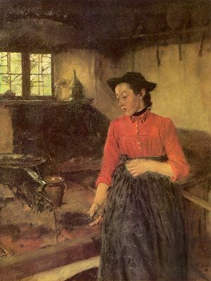Mädchen am Herd Kunstdruck