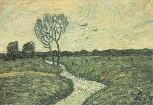 Blaugelbe Flusslandschaft Kunstdruck