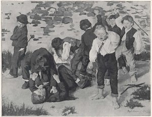 Raufende Jungen Kunstdruck