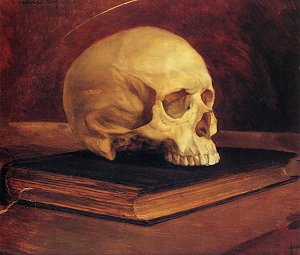 Totenkopf auf einem Buch Kunstdruck