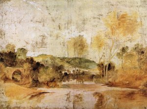 Flussszene mit Reuse in mittlerer Entfernung Kunstdruck