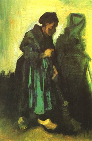 Baeuerin beim Kehren Kunstdruck