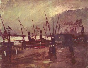 Kai in Antwerpen mit Schiffen Kunstdruck