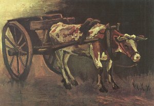 Karren mit rotbraunem Ochsen Kunstdruck