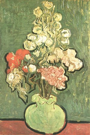 Vase mit Rosenmalven Kunstdruck