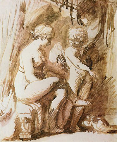 Venus und Amor von Adam Elsheimer als Kunstdruck auf Leinwand