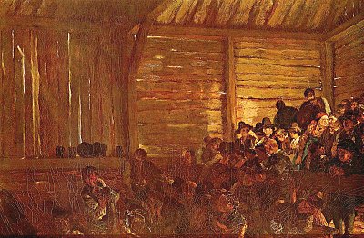 Bauerntheater in Tirol von Adolf Menzel als Kunstdruck auf Leinwand