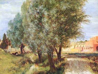Bauplatz mit Weiden von Adolf Menzel als Kunstdruck auf Leinwand
