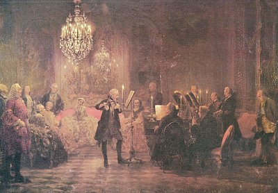 Floetenkonzert Friedrichs des Grossen in Sanssouci von Adolf Menzel als Kunstdruck auf Leinwand