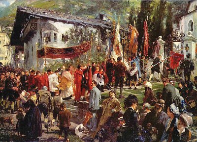 Fronleichnamsprozession in Hofgastein von Adolf Menzel als Kunstdruck auf Leinwand