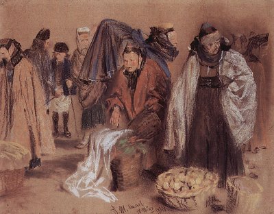 Hessische Bauern auf dem Markt von Adolf Menzel als Kunstdruck auf Leinwand