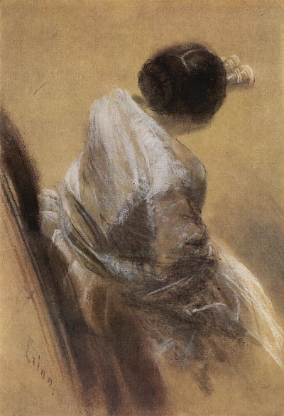 Sitzende Dame mit Opernglas von Adolf Menzel als Kunstdruck auf Leinwand