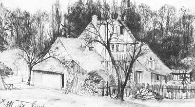 Bauernhaus bei Kassel von Adolf Menzel/Zeichnungen als Kunstdruck auf Leinwand