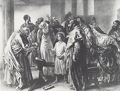 Der zwoelfjaehrige Christus im Tempel von Adolf Menzel/Zeichnungen als Kunstdruck auf Leinwand