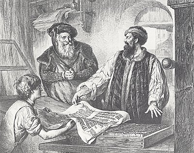 Gedenkblatt an die Erfindung der Buchdruckerkunst von Adolf Menzel/Zeichnungen als Kunstdruck auf Leinwand