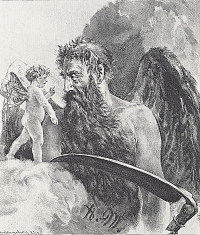 Kronos Saturn und der Genius der Kunst Menzels von Adolf Menzel/Zeichnungen als Kunstdruck auf Leinwand