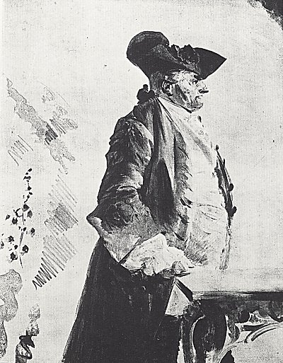 aelterer Herr in friederizianischer Tracht von Adolf Menzel/Zeichnungen als Kunstdruck auf Leinwand