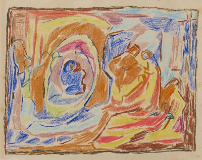 Komposition Blau Orange Gelb Rot von Adolf-Hoelzel als Kunstdruck auf Leinwand