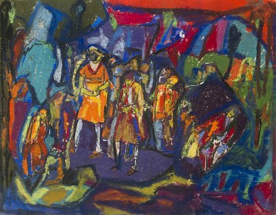 Komposition mit Figuren von Adolf-Hoelzel als Kunstdruck auf Leinwand