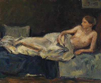 Liegender Halbakt von Adolf-Hoelzel als Kunstdruck auf Leinwand